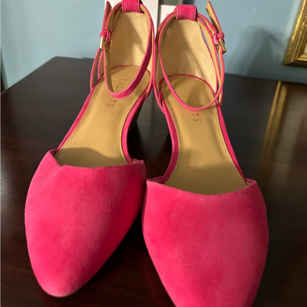Talbots Hot Pink Suede Pointed-Toe Ankle-Strap Wedges